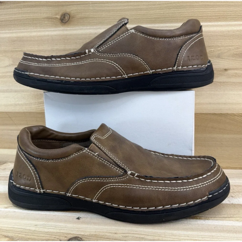 Izod Charlie Dark Tan Brown Slip On Loafer Memory Foam Men’s Size 9M